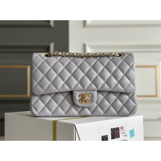 Chanel Classic Flap bag Medium 25 Grey Gold Hardware Lambskin Hass Factory leather 25x16x7cm