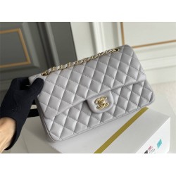 Chanel Classic Flap bag Medium 25 Grey Gold Hardware Lambskin Hass Factory leather 25x16x7cm