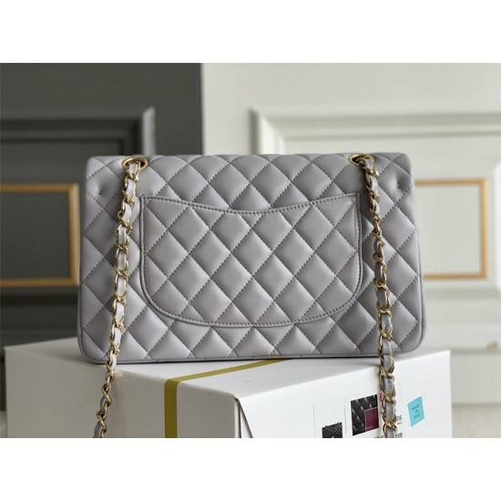 Chanel Classic Flap bag Medium 25 Grey Gold Hardware Lambskin Hass Factory leather 25x16x7cm