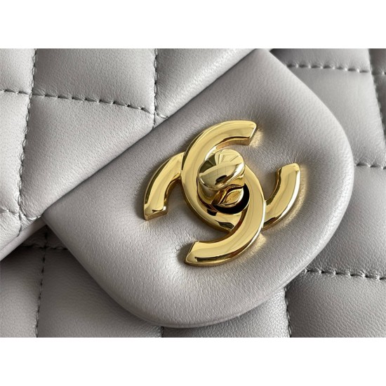 Chanel Classic Flap bag Medium 25 Grey Gold Hardware Lambskin Hass Factory leather 25x16x7cm