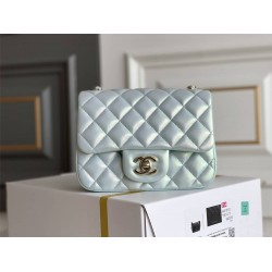 Chanel Classic Flap bag Mini 17 Iridescent Blue Champagne Gold Hardware Lambskin Hass Factory leather 14x17x8cm