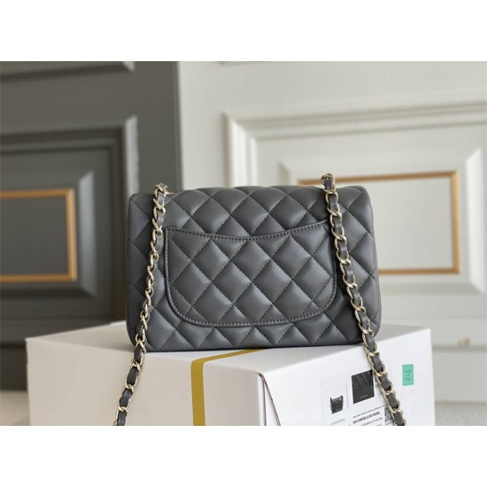 Chanel Classic Flap bag Mini 20 Grey Champagne Gold Hardware Lambskin Hass Factory leather 13x20x6cm