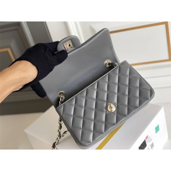 Chanel Classic Flap bag Mini 20 Grey Champagne Gold Hardware Lambskin Hass Factory leather 13x20x6cm