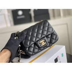 Chanel Classic Flap bag Mini 17 Black Gold Hardware Lambskin Hass Factory leather 14x17x8cm