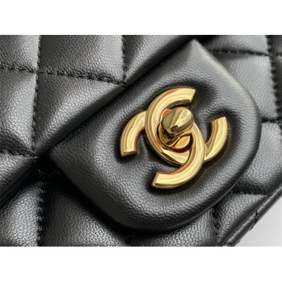 Chanel Classic Flap bag Mini 17 Black Gold Hardware Lambskin Hass Factory leather 14x17x8cm