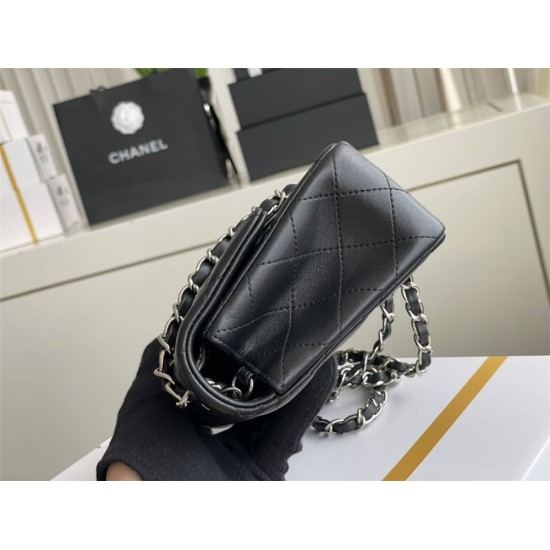 Chanel Classic Flap bag Mini 20 Black Silver Hardware Lambskin Hass Factory leather 13x20x6cm