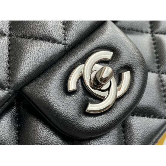 Chanel Classic Flap bag Mini 20 Black Silver Hardware Lambskin Hass Factory leather 13x20x6cm