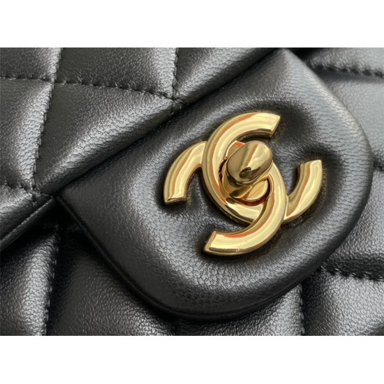 Chanel Classic Flap bag Mini 20 Black Gold Hardware Lambskin Hass Factory leather 13x20x6cm