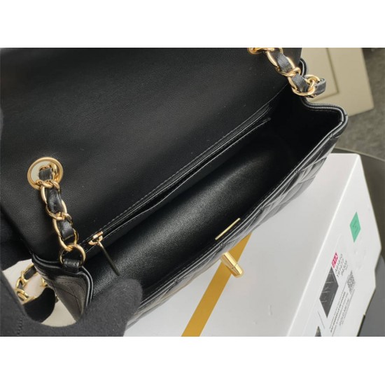 Chanel Classic Flap bag Mini 20 Black Gold Hardware Lambskin Hass Factory leather 13x20x6cm