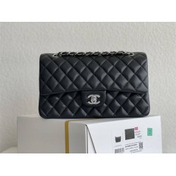 Chanel Classic Flap bag Medium 25 Black Silver Hardware Lambskin Hass Factory leather 25x16x7cm