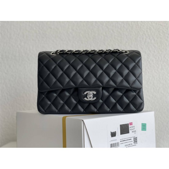 Chanel Classic Flap bag Medium 25 Black Silver Hardware Lambskin Hass Factory leather 25x16x7cm