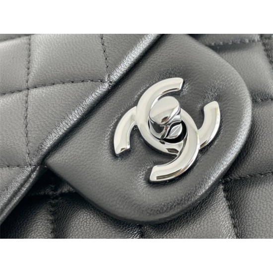 Chanel Classic Flap bag Medium 25 Black Silver Hardware Lambskin Hass Factory leather 25x16x7cm