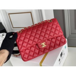 Chanel Classic Flap bag Medium 25 Red Gold Hardware Lambskin Hass Factory leather 25x16x7cm