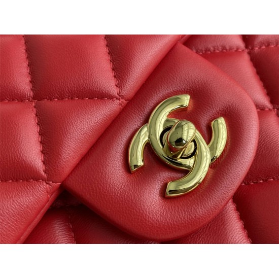 Chanel Classic Flap bag Medium 25 Red Gold Hardware Lambskin Hass Factory leather 25x16x7cm