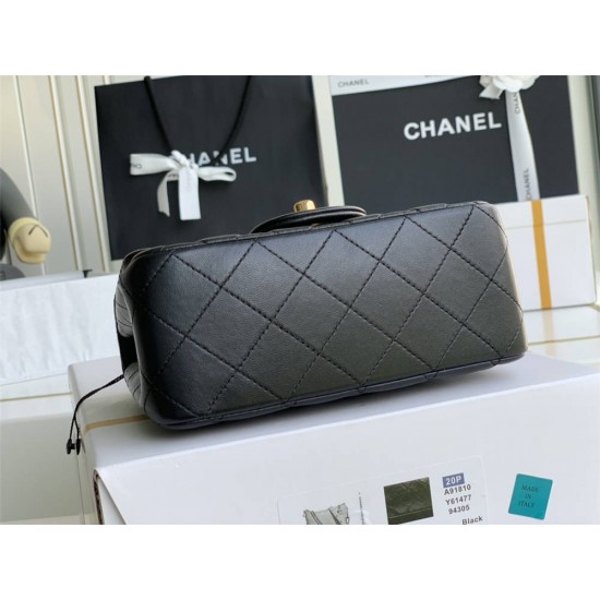 Chanel Classic Flap bag Mini 17 Black Gold Hardware Lambskin Hass Factory leather 14x17x8cm