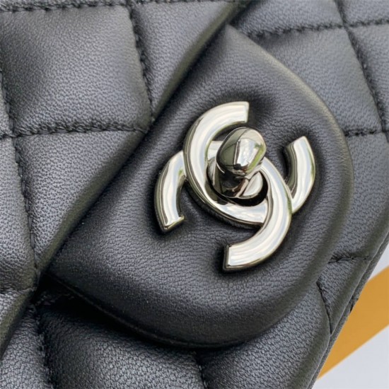 Chanel Classic Flap bag Mini 17 Black Champagne Gold Hardware Lambskin Hass Factory leather 14x17x8cm