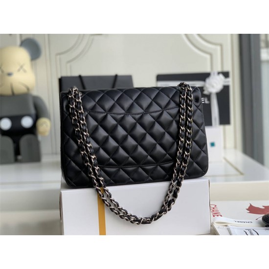 Chanel Classic Flap bag Jumbo 30 Black Silver Hardware Lambskin Hass Factory leather 20x30x10cm