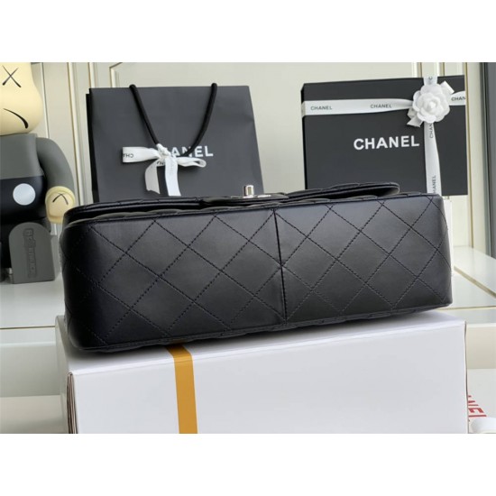 Chanel Classic Flap bag Jumbo 30 Black Silver Hardware Lambskin Hass Factory leather 20x30x10cm