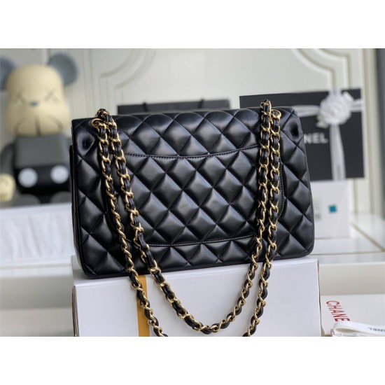 Chanel Classic Flap bag Jumbo 30 Black Gold Hardware Lambskin Hass Factory leather 20x30x10cm