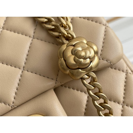 Chanel Classic Flap bag Mini 17 Apricot Gold Hardware Camellia Clasp Lambskin Hass Factory leather 14x17x8cm