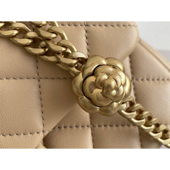 Chanel Classic Flap bag Mini 20 Apricot Gold Hardware Camellia Clasp Lambskin Hass Factory leather 13x20x6cm