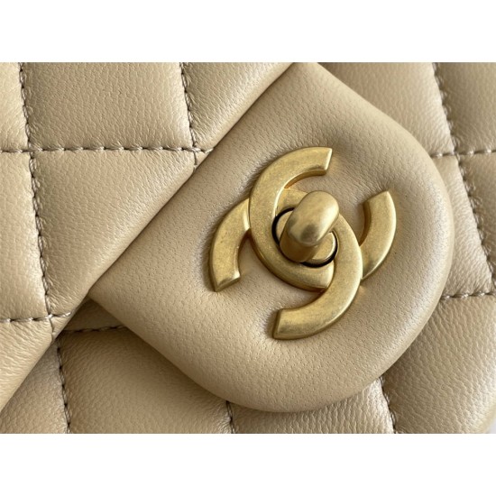 Chanel Classic Flap bag Small 23 Apricot Gold Hardware Camellia Clasp Lambskin Hass Factory leather 15x23x6cm