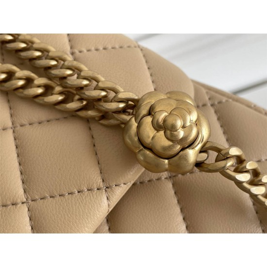 Chanel Classic Flap bag Small 23 Apricot Gold Hardware Camellia Clasp Lambskin Hass Factory leather 15x23x6cm