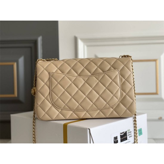 Chanel Classic Flap bag Small 23 Apricot Gold Hardware Camellia Clasp Lambskin Hass Factory leather 15x23x6cm