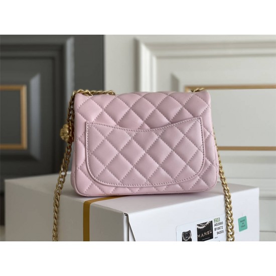 Chanel Classic Flap bag Mini 17 Pink Gold Hardware Camellia Clasp Lambskin Hass Factory leather 14x17x8cm