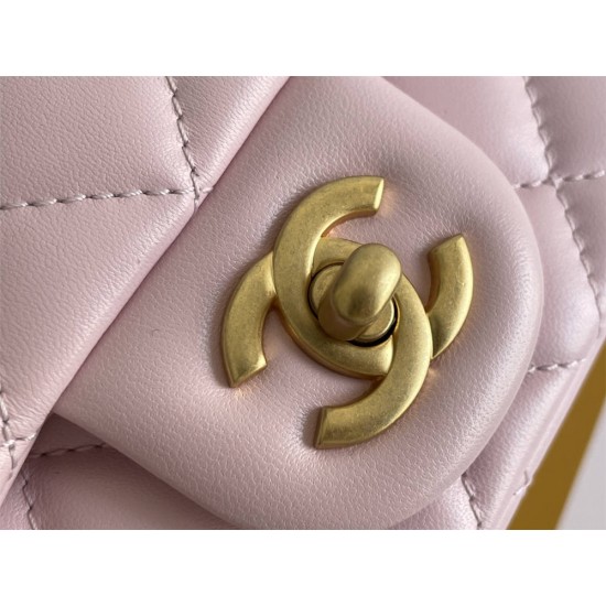 Chanel Classic Flap bag Mini 17 Pink Gold Hardware Camellia Clasp Lambskin Hass Factory leather 14x17x8cm