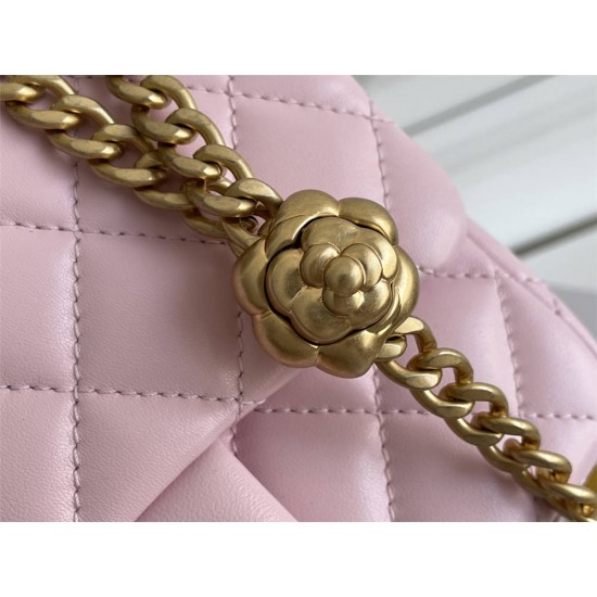 Chanel Classic Flap bag Mini 17 Pink Gold Hardware Camellia Clasp Lambskin Hass Factory leather 14x17x8cm