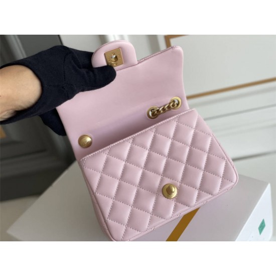 Chanel Classic Flap bag Mini 17 Pink Gold Hardware Camellia Clasp Lambskin Hass Factory leather 14x17x8cm