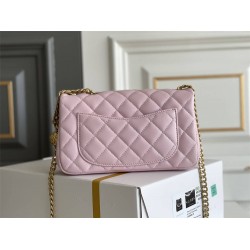 Chanel Classic Flap bag Mini 20 Pink Gold Hardware Camellia Clasp Lambskin Hass Factory leather 13x20x6cm