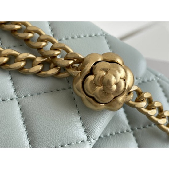 Chanel Classic Flap bag Mini 17 Light Blue Gold Hardware Camellia Clasp Lambskin Hass Factory leather 14x17x8cm