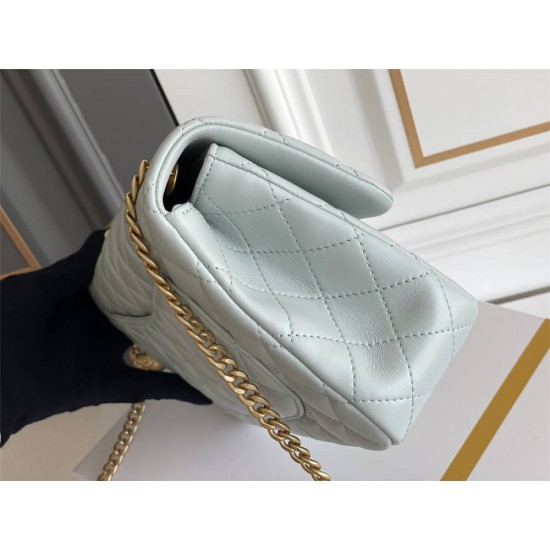 Chanel Classic Flap bag Small 23 Light Blue Gold Hardware Camellia Clasp Lambskin Hass Factory leather 15x23x6cm