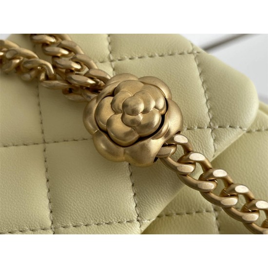 Chanel Classic Flap bag Mini 17 Light Yellow Gold Hardware Camellia Clasp Lambskin Hass Factory leather 14x17x8cm