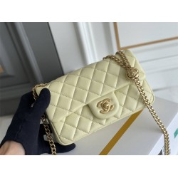 Chanel Classic Flap bag Mini 20 Light Yellow Gold Hardware Camellia Clasp Lambskin Hass Factory leather 13x20x6cm