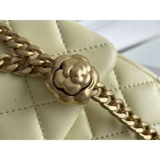 Chanel Classic Flap bag Mini 20 Light Yellow Gold Hardware Camellia Clasp Lambskin Hass Factory leather 13x20x6cm