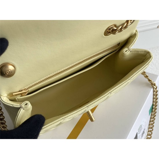 Chanel Classic Flap bag Mini 20 Light Yellow Gold Hardware Camellia Clasp Lambskin Hass Factory leather 13x20x6cm