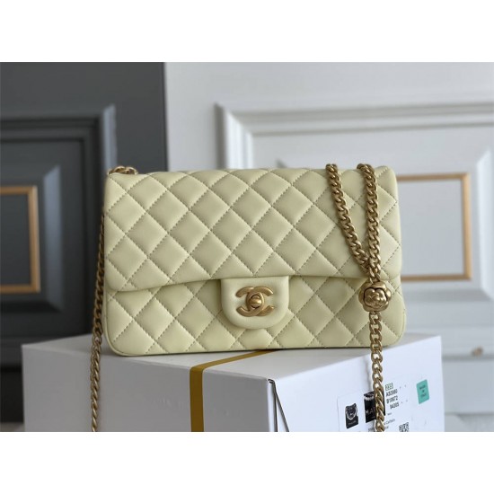 Chanel Classic Flap bag Small 23 Light Yellow Gold Hardware Camellia Clasp Lambskin Hass Factory leather 15x23x6cm