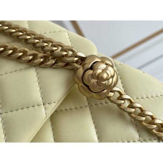 Chanel Classic Flap bag Small 23 Light Yellow Gold Hardware Camellia Clasp Lambskin Hass Factory leather 15x23x6cm