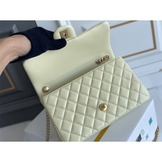 Chanel Classic Flap bag Small 23 Light Yellow Gold Hardware Camellia Clasp Lambskin Hass Factory leather 15x23x6cm