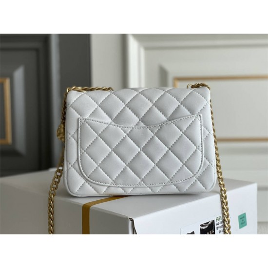 Chanel Classic Flap bag Mini 17 White Gold Hardware Camellia Clasp Lambskin Hass Factory leather 14x17x8cm