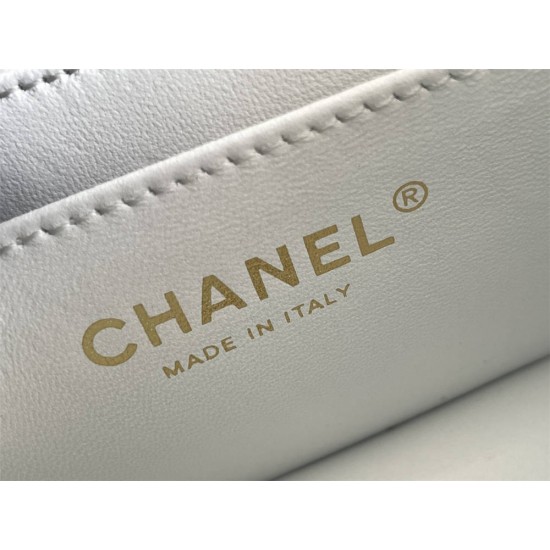 Chanel Classic Flap bag Mini 17 White Gold Hardware Camellia Clasp Lambskin Hass Factory leather 14x17x8cm