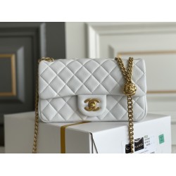 Chanel Classic Flap bag Mini 20 White Gold Hardware Camellia Clasp Lambskin Hass Factory leather 13x20x6cm