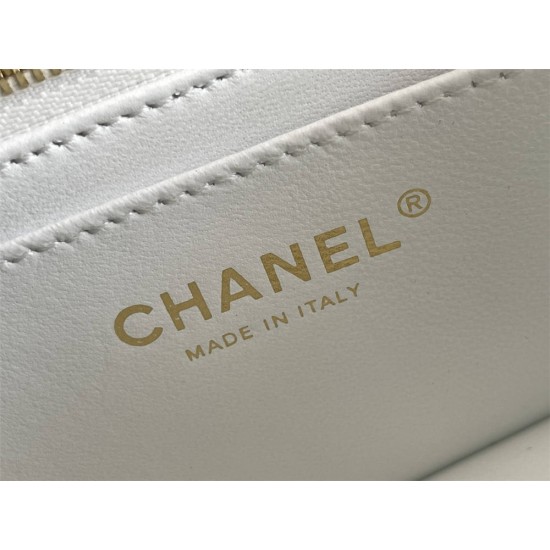 Chanel Classic Flap bag Mini 20 White Gold Hardware Camellia Clasp Lambskin Hass Factory leather 13x20x6cm