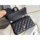 Chanel Classic Flap bag Mini 20 Black Gold Hardware Camellia Clasp Lambskin Hass Factory leather 13x20x6cm