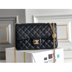 Chanel Classic Flap bag Small 23 Black Gold Hardware Camellia Clasp Lambskin Hass Factory leather 15x23x6cm