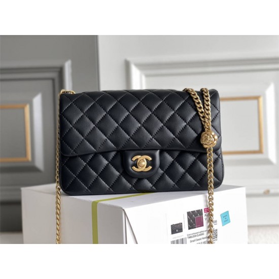 Chanel Classic Flap bag Small 23 Black Gold Hardware Camellia Clasp Lambskin Hass Factory leather 15x23x6cm