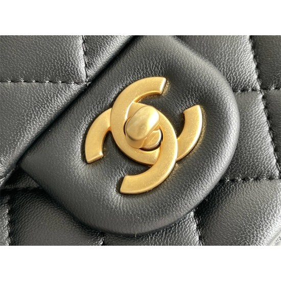 Chanel Classic Flap bag Small 23 Black Gold Hardware Camellia Clasp Lambskin Hass Factory leather 15x23x6cm